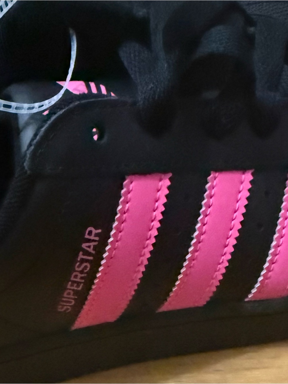 adidas Superstar Women's Sneakers - Black with Pink Stripes